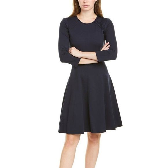 Eliza J Pleated A-Line Dress Fit Flare 3/4 Sleeve Navy Blue Womens Size‎ 10 - Picture 1 of 9